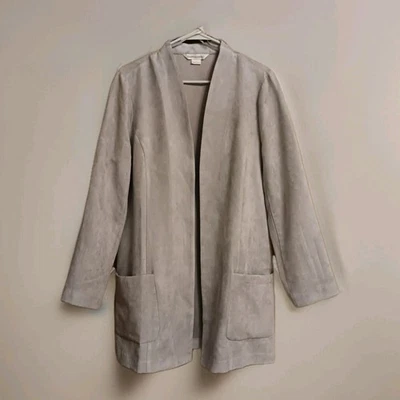 Draper's & Damon's Sz L серый искусственной замши длинный блейзер мягкий тихий роскошь старые деньги - Изображение 1 из 4