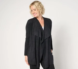 Barefoot Dreams Petite CozyChic Lite Ribbed Island Wrap Cardigan Sweater Black L - Bild 1 von 1