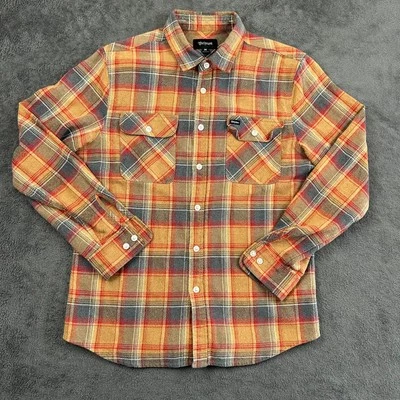 Patín a cuadros Brixton de franela de algodón resistente para hombre mediano marrón rojo manga larga Foto 1 de 4