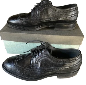 HY-TEST Black Leather Wing-Tip Sanitized Steel-Toe Vtg Dress Shoes Mens 9.5 EEE - Picture 1 of 9