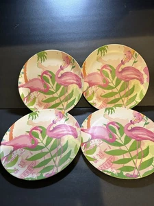 Plates Melamine Flamingos Palm Leaves 10” Set 4 - Picture 1 of 6