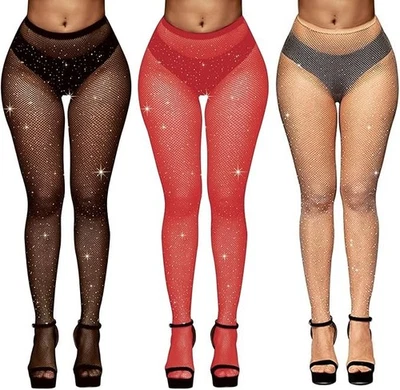 Women Sexy Glitter Fishnet TIGHTS Stockings Sparkly Fish Net Socks Pantyhose UK - Image 1 of 4
