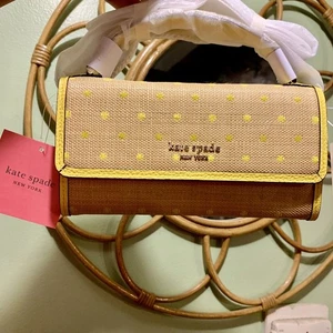 Bolso Bandolera Kate Spade Ruleta Asa Superior Amarillo Rafia con Brillo Bolsa de Regalo - Imagen 1 de 12