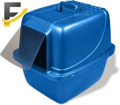 Sartén para gatos cerrada gigante extra grande control de olores para mascotas con puerta de olores con capucha azul Foto 1 de 4