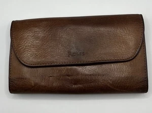 Vintage Lg ROLFS Brown Leather Full Zip ID Credit Card Checkbook Wallet Clutch - Picture 1 of 13