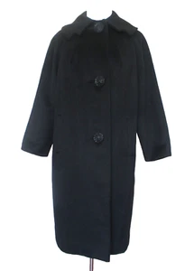 Vintage 1950s Miss New Yorker Coat Medium Women Black Alpaca/Wool - Picture 1 of 7