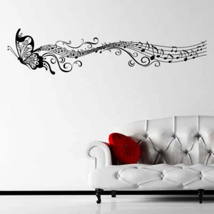 Adhesivo de pared mariposa musical calcomanía transferencia diseño de música NOTAS vinilo mate Reino Unido - Imagen 1 de 5
