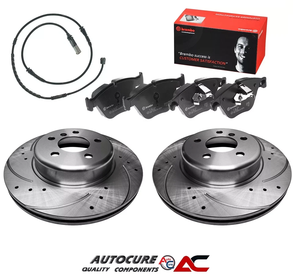 FOR BMW 5 SERIES 530D F10 FRONT DRILLED/GROOVED BRAKE DISCS & BREMBO PADS SET - Image 1 of 1