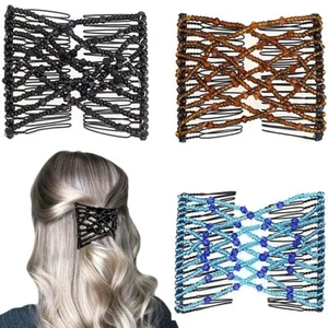 3 Packs Elastic Magic Hair Comb Clips Stretchy Double Hair Forks for Women Girls - Picture 1 of 32