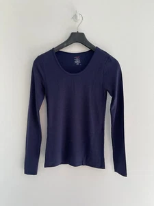 John Lewis T-Shirt Top Navy Blue Lurex Sparkle Long Sleeve Tight Slim Fit UK 8 - Picture 1 of 8