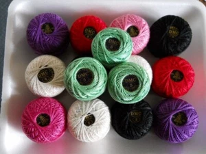 DMC Cotton Perle Thread Size 8 Lot of 12 Balls 100 Yds plus Bonus 3 Balls of #5 - Picture 1 of 4