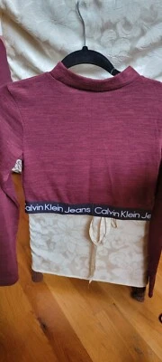 Calvin Klein Performance Stretch Long Sleeve Crop Top Women’s Med Burgundy - Image 1 of 4