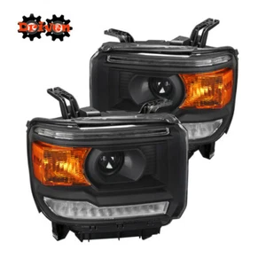 14-19 GMC Sierra Truck Black Housing Projector Headlights w/LED DRL Crew Single - Picture 1 of 3