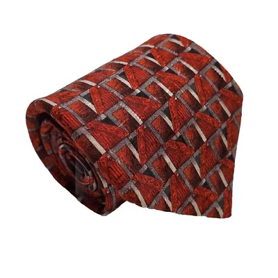 Richel Royal  Red Geometric Pattern Silk Neck Tie 61x3.75"  Jacquard Fabric  - Image 1 of 4