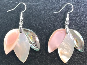 Earrings Silver 925 with Pink, White & Blue Abelone Shells 2" Drop - Picture 1 of 7
