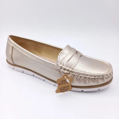 TOPWAY Derbies Mocassin Cuir Chaussures Femme - Pointure 36 - Or Blanc Blanche Gold