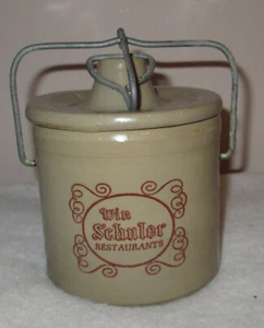 Vintage Win Schuler’s Restaurant Stoneware Cheese Crock Pottery - Picture 1 of 5