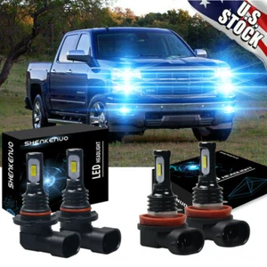 For Silverado 1500 2007-2020 8000K Blue LED Headlight Kit 4x Hi/Low Beam Bulbs - Picture 1 of 11