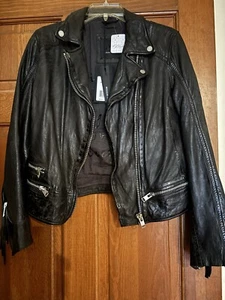 Free People Black Fringe Leather Jacket - Picture 1 of 6