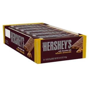 HERSHEY'S Milk Chocolate with Whole Almonds Candy Bars, 1.45 oz 36 Count - Picture 1 of 6