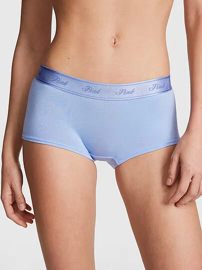 Victoria's Secret ROSA Shortie BoyShort Script Logo Soft Harbor Azul XS S NUEVO CON ETIQUETAS Foto 1 de 1