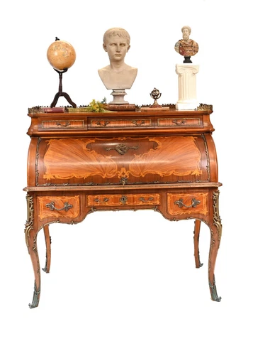 French Roll Top Desk Louis XVI Inlay Bureau Cover