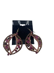 Vintage Weiss Pink Rhinestones Gold Toned Dangle Earrings Large Tear Drop - Picture 1 of 8