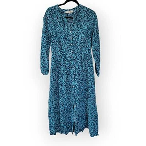 LOFT geblümtes blaues Midi-Shirtkleid Langarm Knopfleiste Kleid Damengröße 8 - Bild 1 von 13