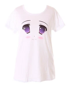 TP-180-1 Manga Girl lila Augen Gesicht Weiß Grafik T-Shirt Harajuku Kawaii - Bild 1 von 6