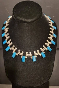 Collar Gargantilla Mexicano de Plata Esterlina 925 y Vidrio Azul de 17 - Imagen 1 de 4