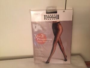 WOLFORD SATIN 3 for 2 TOUCH 20 den TIGHTS size MEDIUM in/NEARLY BLACK 
