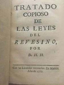 Cartas, juego.Tratado copioso de las leyes del Revesino. Madrid: 1777. - Bild 1 von 2