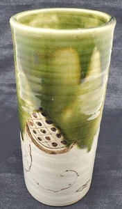 Oribe grüne Glasur, zylindrische Keramik Vase 19. Jahrhundert japanisch top - Bild 1 von 7