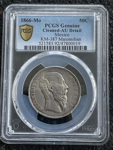 1866 Mo MEXICO Maximilian 50 Centavos PCGS AU Cover