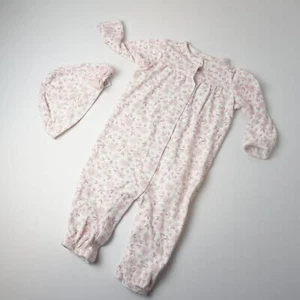 Carter's 2-Piece Convertible Snap Romper & Hat Set White Pink Floral Print (6m)  - Picture 1 of 7