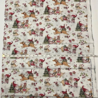 NEW 100% cotton Christmas fabric half yard - Gnomes And Puppies - Susan Winget