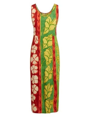 Jams World Women Green Yellow Hawaiian Sleeveless Janice Aloha Aina Midi Dress S - Image 1 of 4