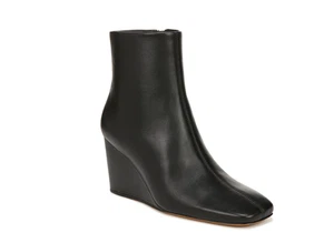 NEW Vince Andy Leather Wedge Ankle Booties Boots Womens 37 7 Black Square Toe - Picture 1 of 10