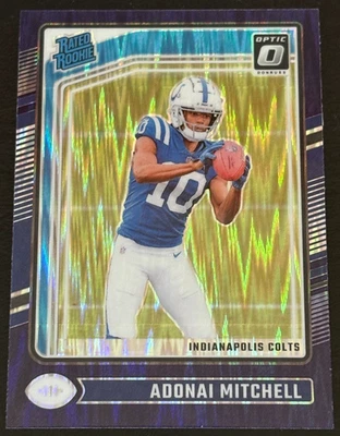 Adonai Mitchell 2024 Panini Donruss Purple Shock Prizm Rated Rookie #203 Colts - Image 1 of 2