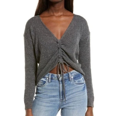 Roxy Rolling Hills Cinched Crop Sweater Gray Size S - Image 1 of 4