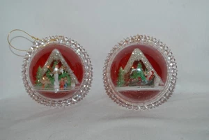 Vintage 2 Plastik Blase Diorama Weihnachtsmann Szene 60er Jahre Weihnachtsschmuck - Bild 1 von 10