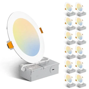 12 Pack 6 Inch 3CCT Ultra-Thin LED Recessed Ceiling Light with Metal Junction... - Picture 1 of 7