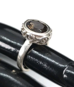 Anillo solitario de piedras preciosas de cuarzo ahumado Silpada .925 firmado de plata de ley vintage - Imagen 1 de 6