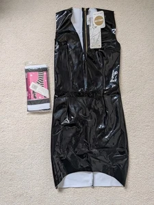 Oh Polly schwarz Vinyl Bodycon Kleid & Strumpfhose Set UK 8 neu mit Etikett Halloween Kostüm Club - Bild 1 von 6