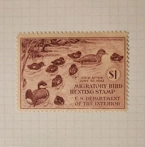 Scott #RW8 MNH $1, 1941 US Duck Stamp (Family Of Ruddy Ducks). - Picture 1 of 3