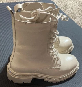 Botas de Combate AQUA Aria Talla 8 Cuero Hueso Estrás Cremallera. Nuevo. - Imagen 1 de 5