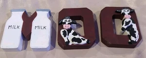 Vintage "M O O" - Milk Delightful Cow Sign Shelf Or Wall - 3 Pieces - Picture 1 of 6