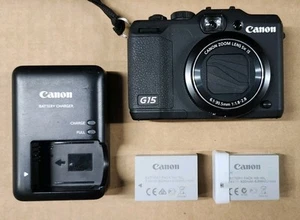 Canon PowerShot G15 12.1MP Digital Camera Black w/ Charger 2 Batteries Works - Picture 1 of 10