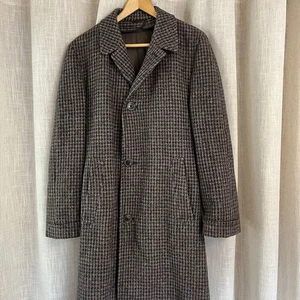 VTG Harris Tweed Overcoat Mens Brown Scottish Wool Topcoat Handwoven Union 37 - Picture 1 of 14