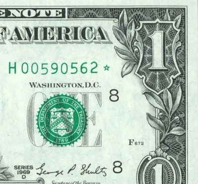 (( ESTRELLA)) BILLETE DE $1 1969 (ELECCIÓN CU) RESERVA FEDERAL (2º de 2 consecutivos) Foto 1 de 3